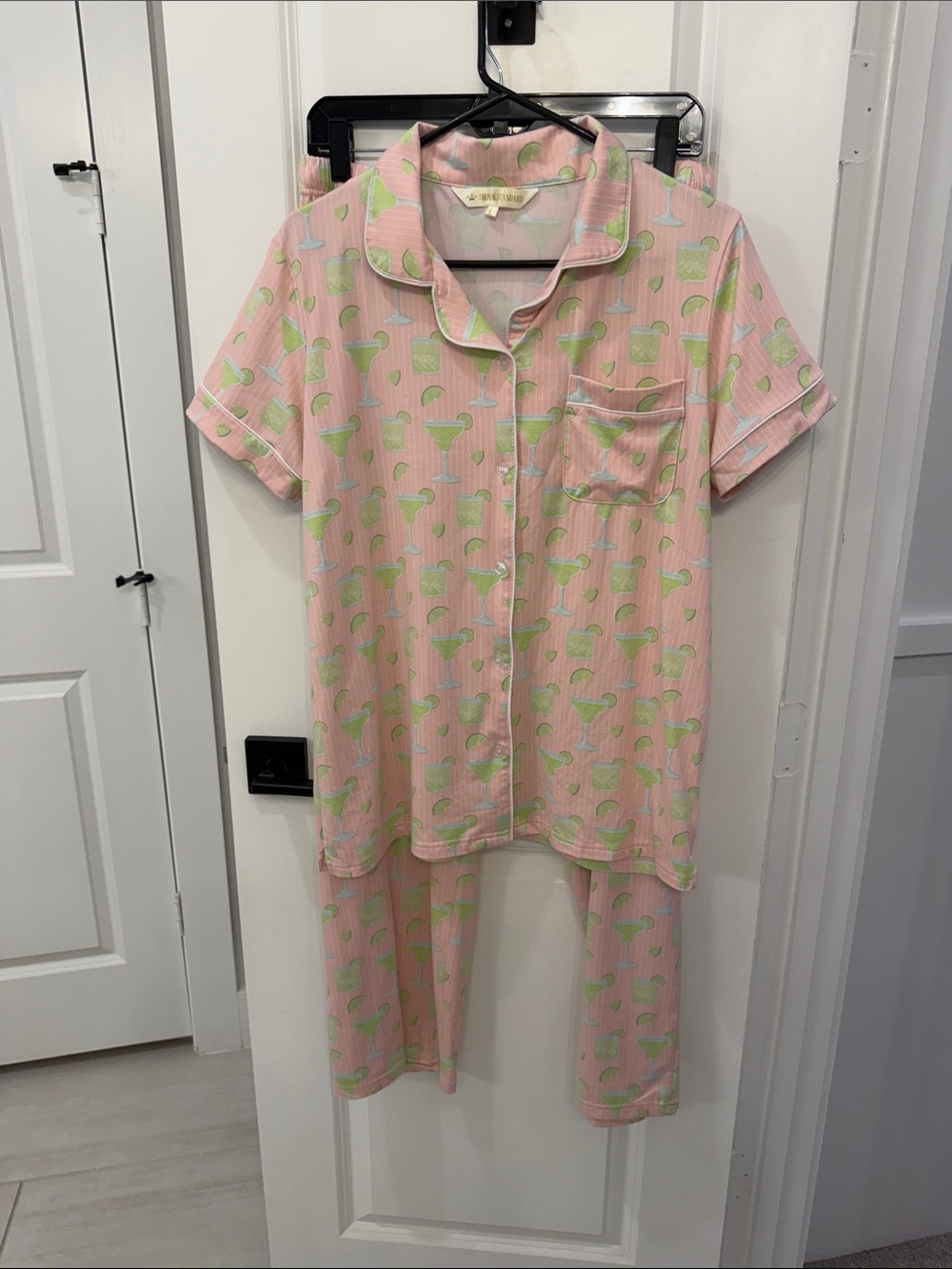Royal standard  Pink Margarita Print Short Sleeve Pajama Top and pant set